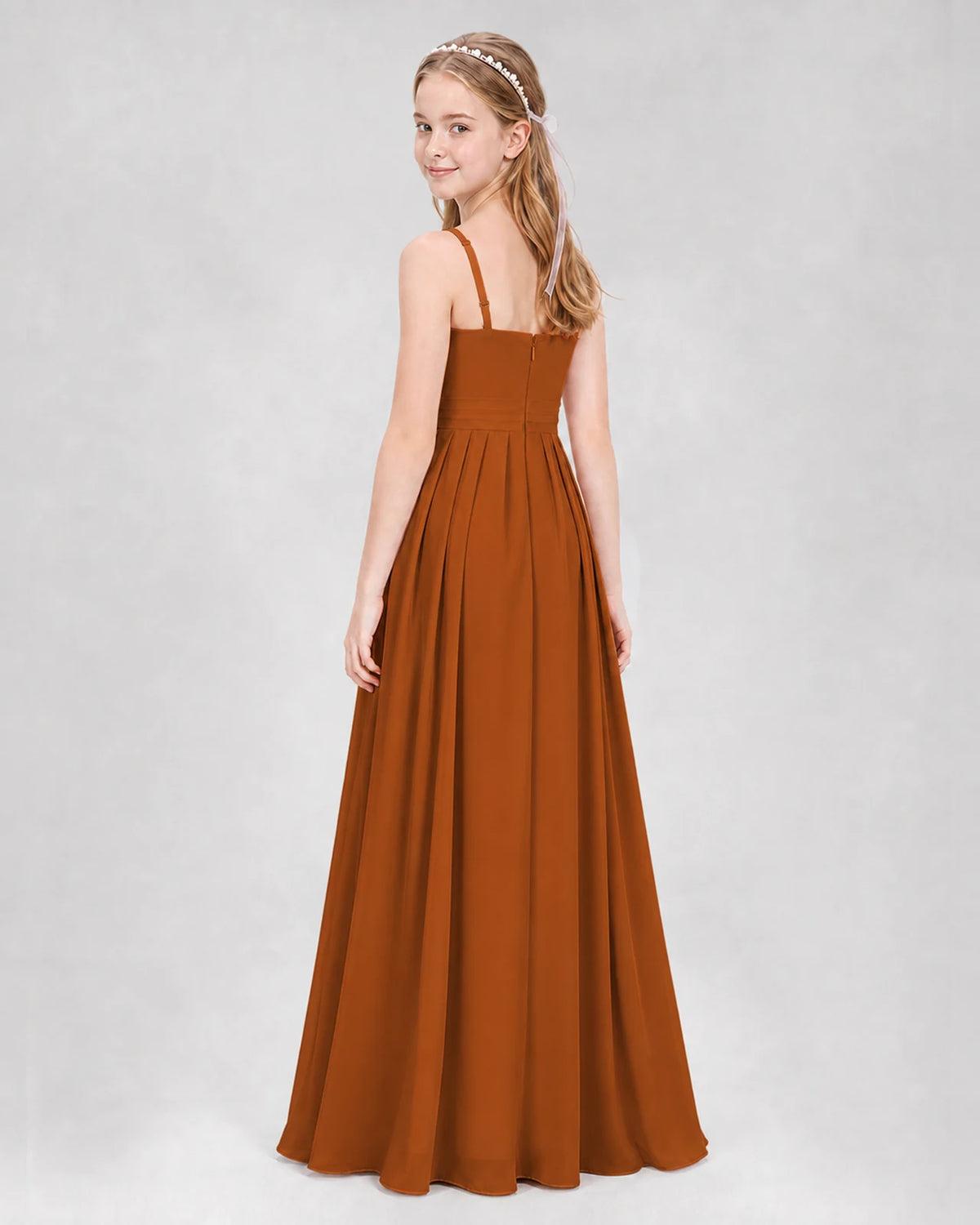 Burnt Orange A-line Junior Bridesmaid Dresses Back