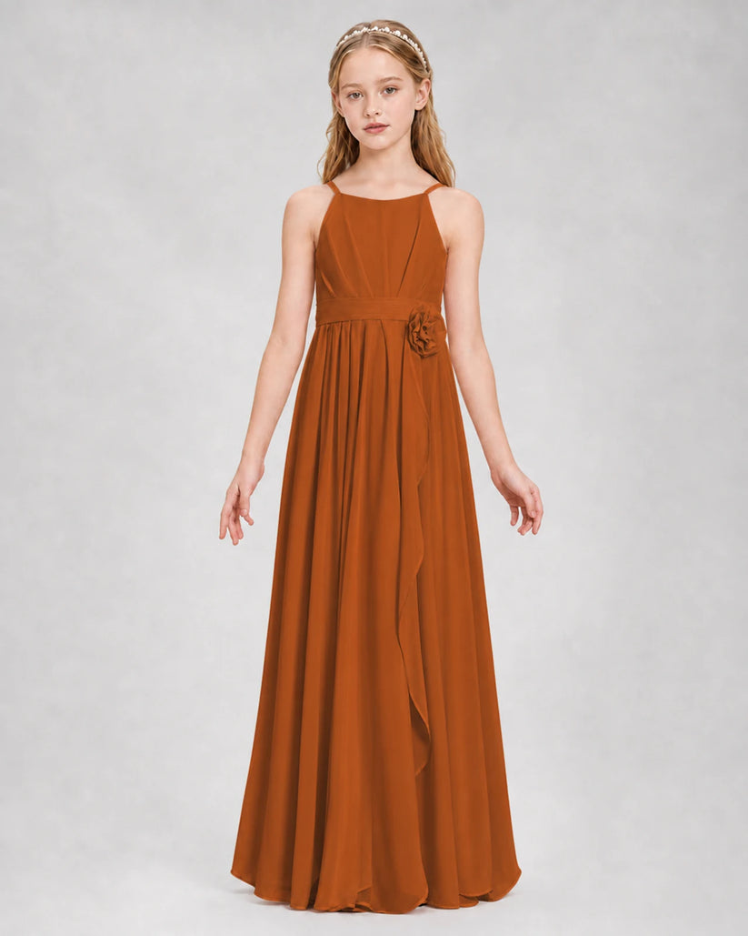 Burnt Orange A-line Junior Bridesmaid Dresses Front