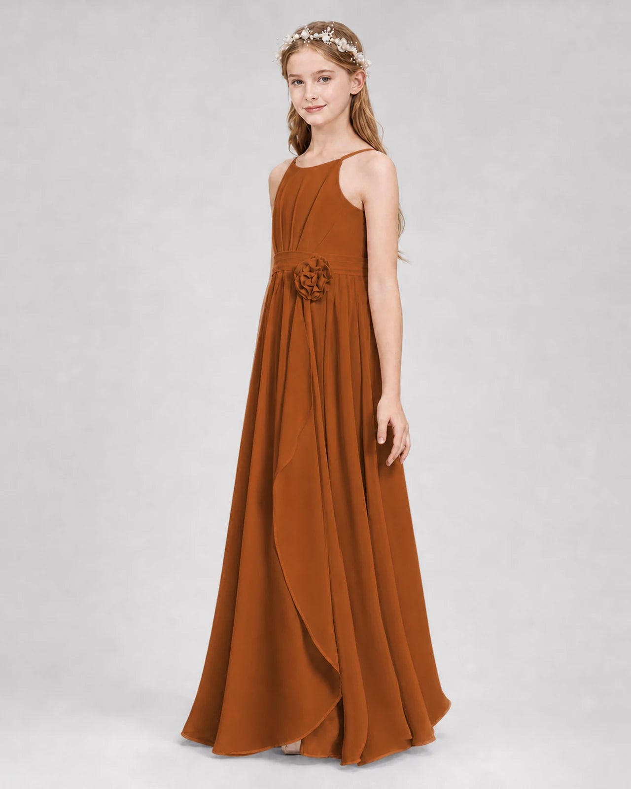 Burnt Orange A-line Junior Bridesmaid Dresses Side