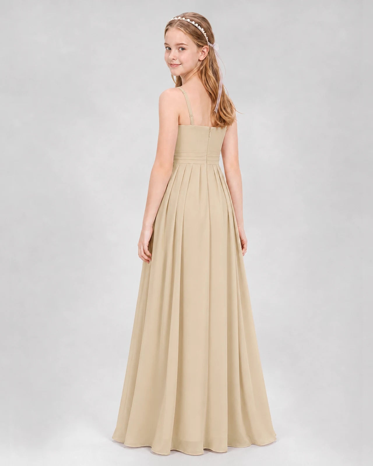 Champagne A-line Junior Bridesmaid Dresses Back