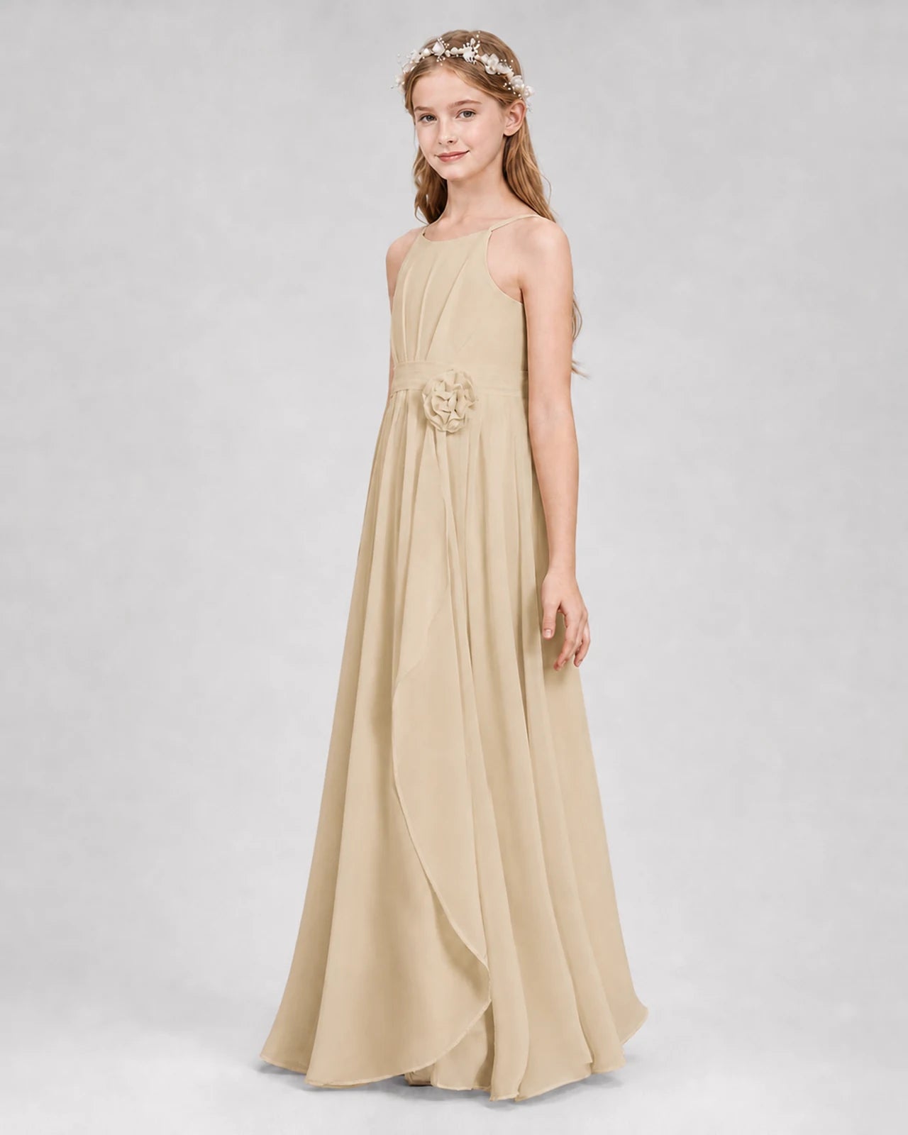 Champagne A-line Junior Bridesmaid Dresses Side