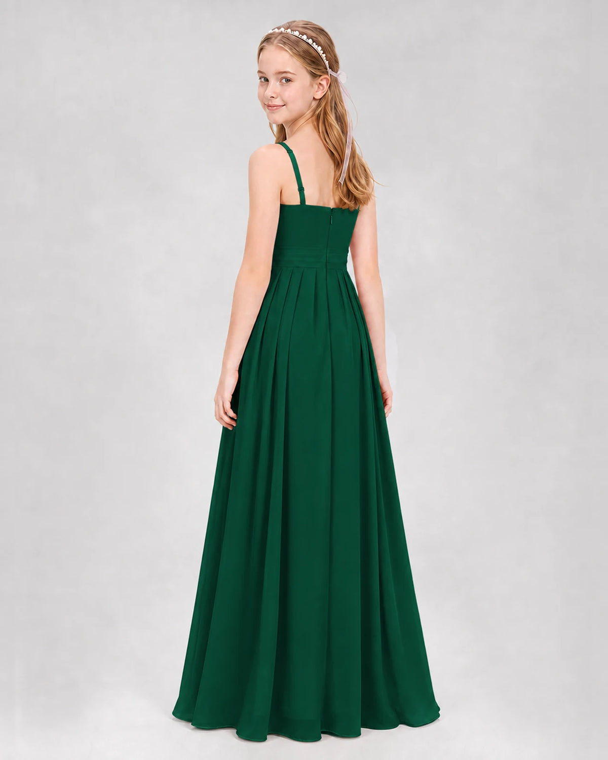 Dark Green A-line Junior Bridesmaid Dresses Back