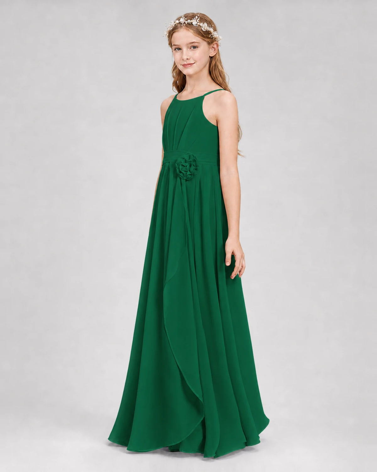 Dark Green A-line Junior Bridesmaid Dresses Side