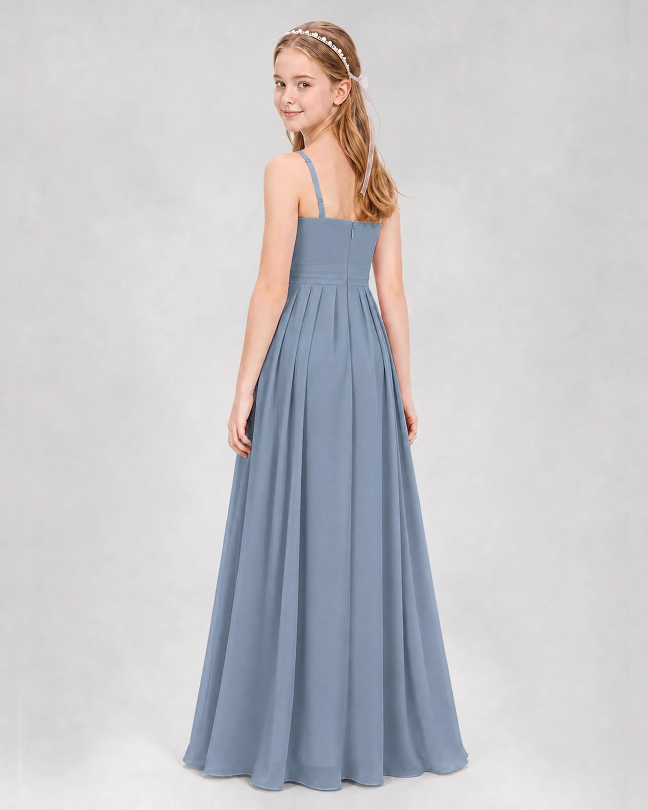 Dusty Blue A-line Junior Bridesmaid Dresses Back
