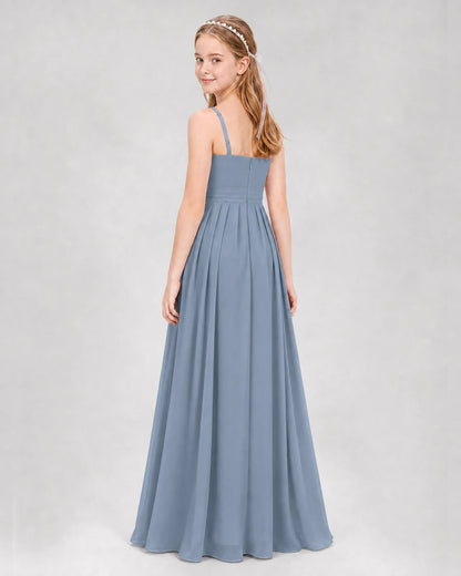 Dusty Blue A-line Junior Bridesmaid Dresses Back
