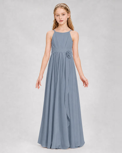 Dusty Blue A-line Junior Bridesmaid Dresses Front