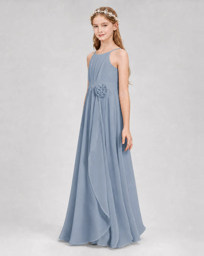 Dusty Blue A-line Junior Bridesmaid Dresses Side