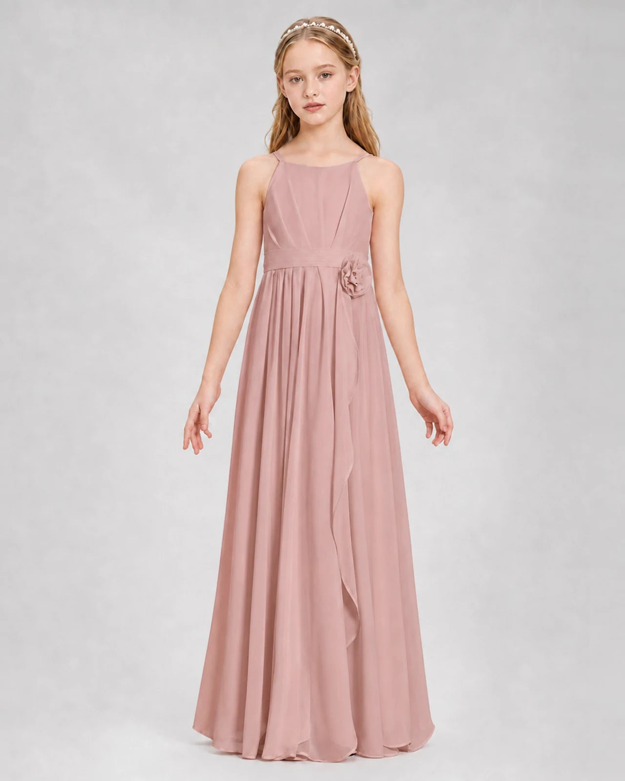 Dusty Rose A-line Junior Bridesmaid Dresses Front