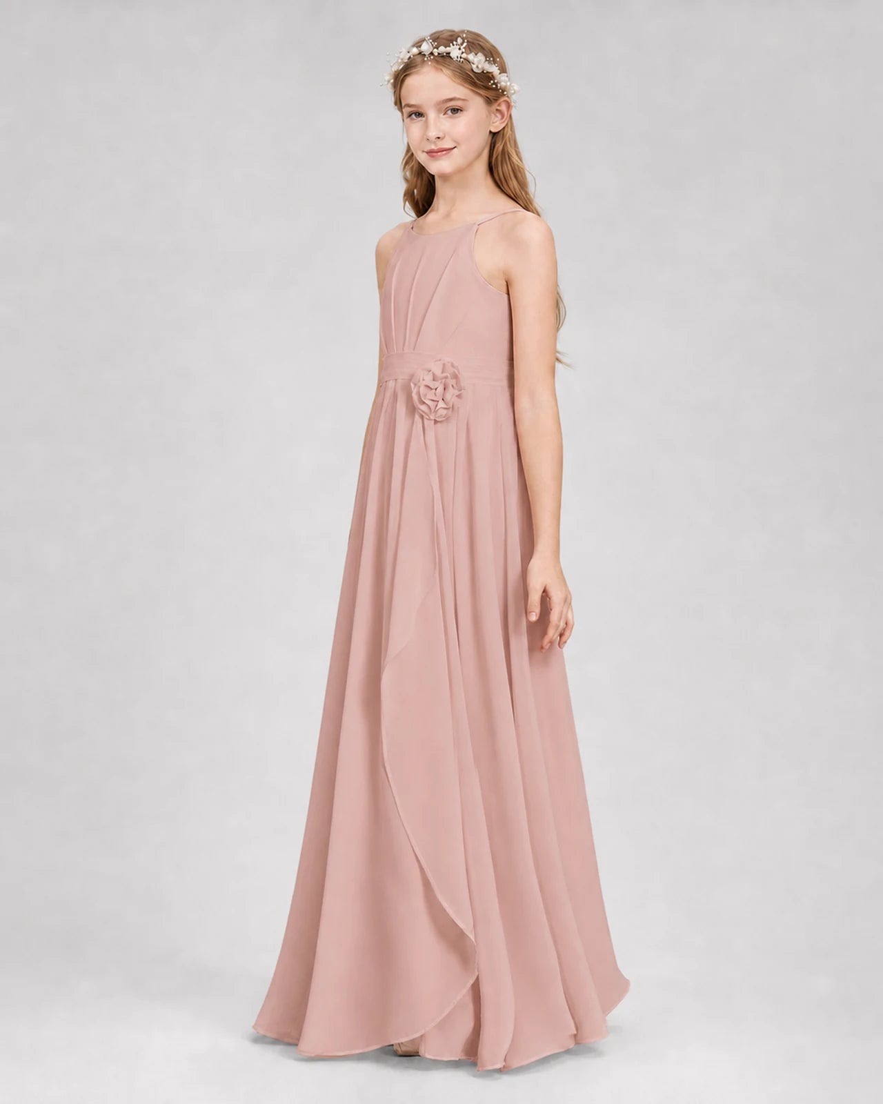 Dusty Rose A-line Junior Bridesmaid Dresses Side