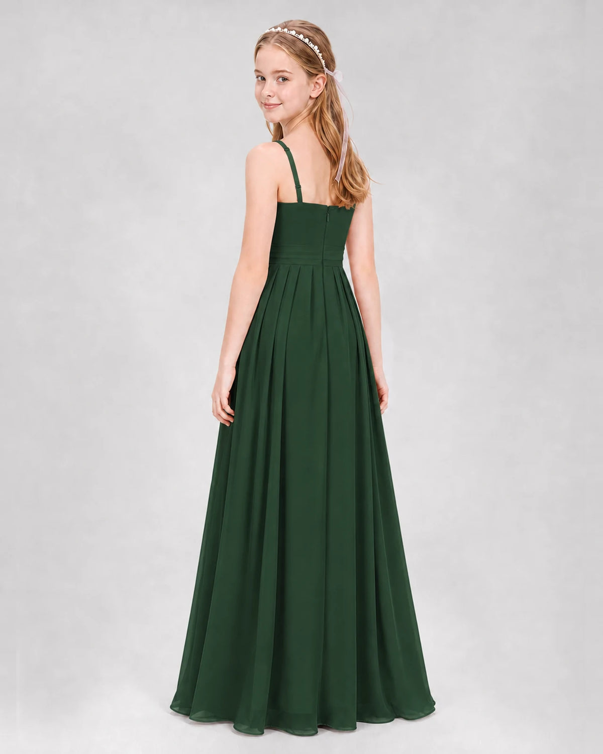 Emerald Green A-line Junior Bridesmaid Dresses Back