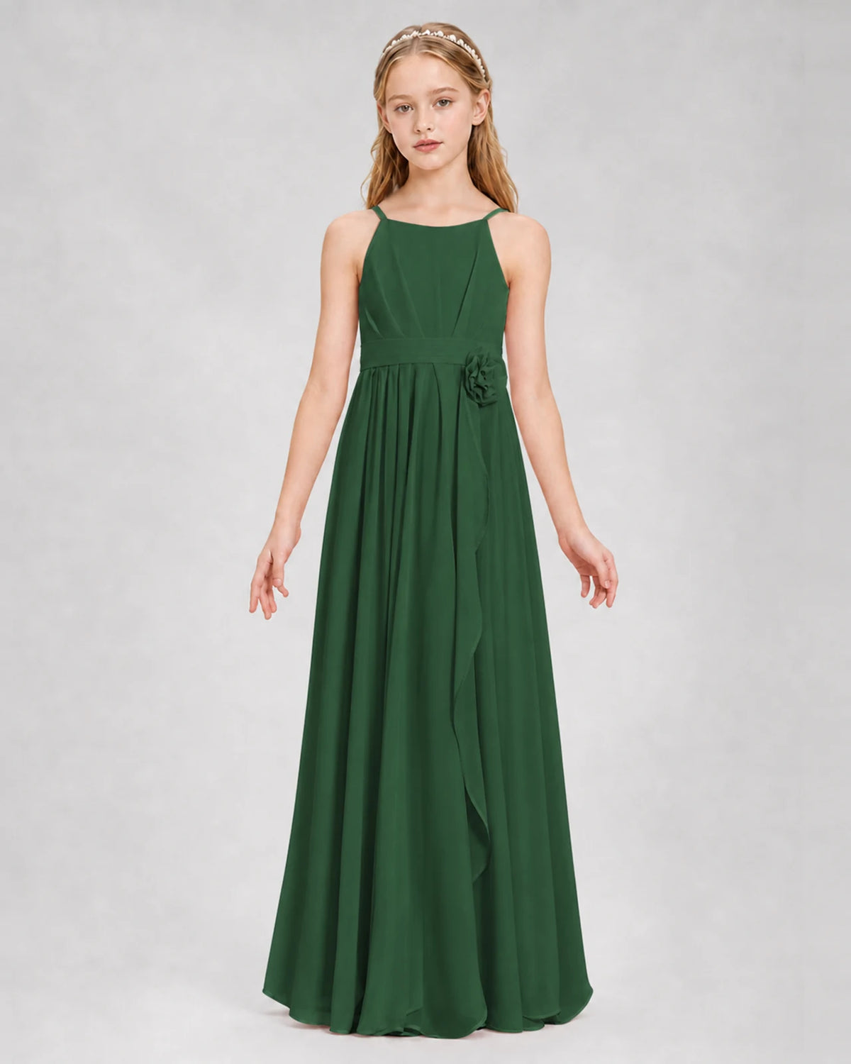 Emerald Green A-line Junior Bridesmaid Dresses Front