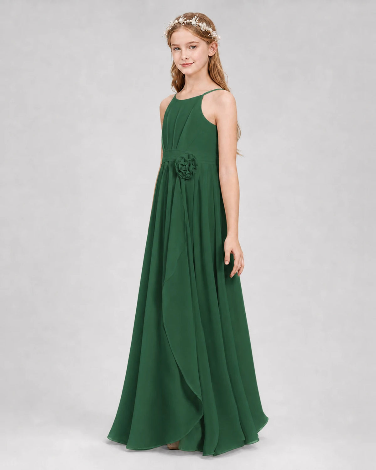 Emerald Green A-line Junior Bridesmaid Dresses Side