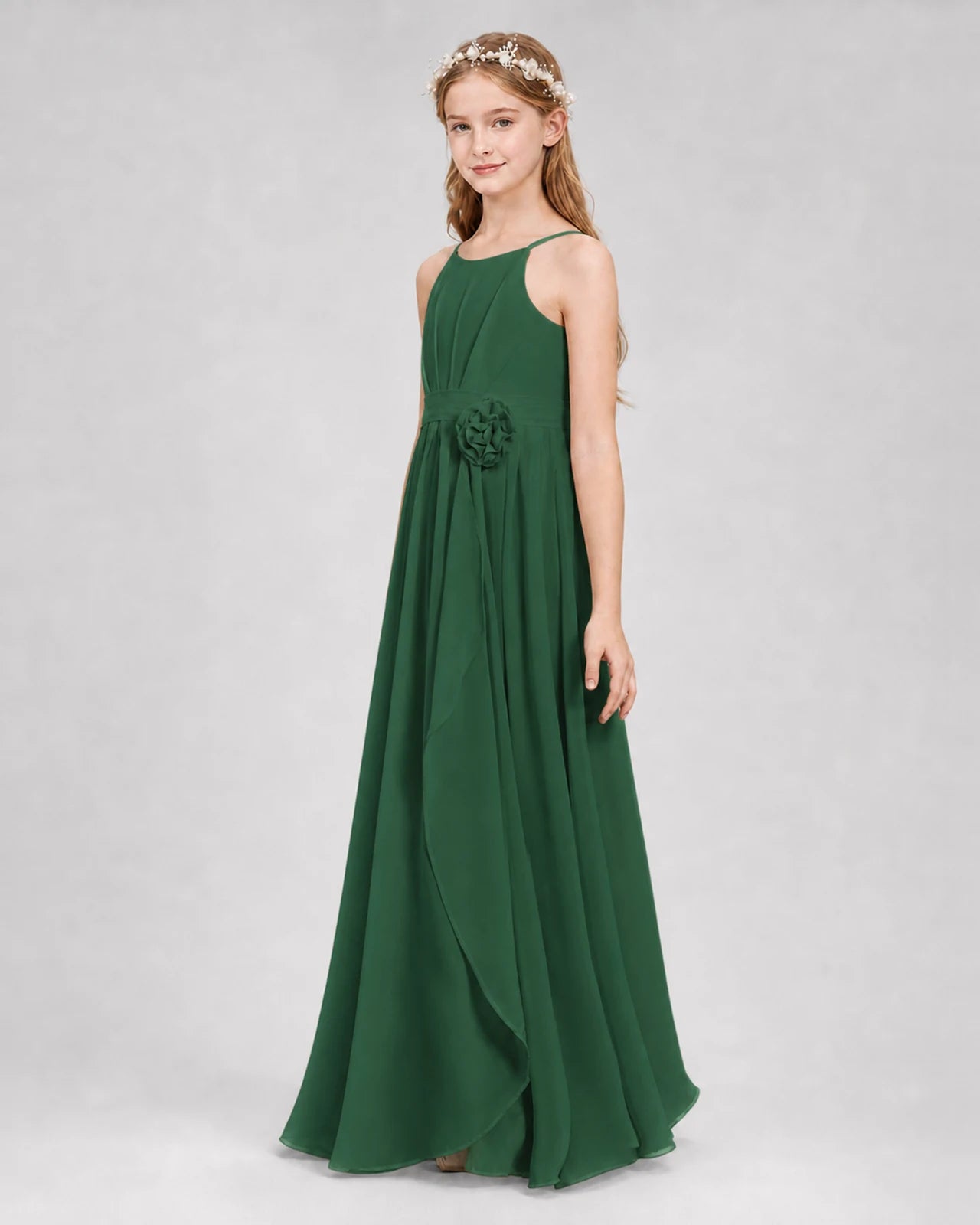 Emerald Green A-line Junior Bridesmaid Dresses Side