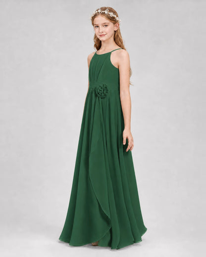 Emerald Green A-line Junior Bridesmaid Dresses Side