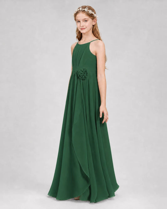 Emerald Green A-line Junior Bridesmaid Dresses Side