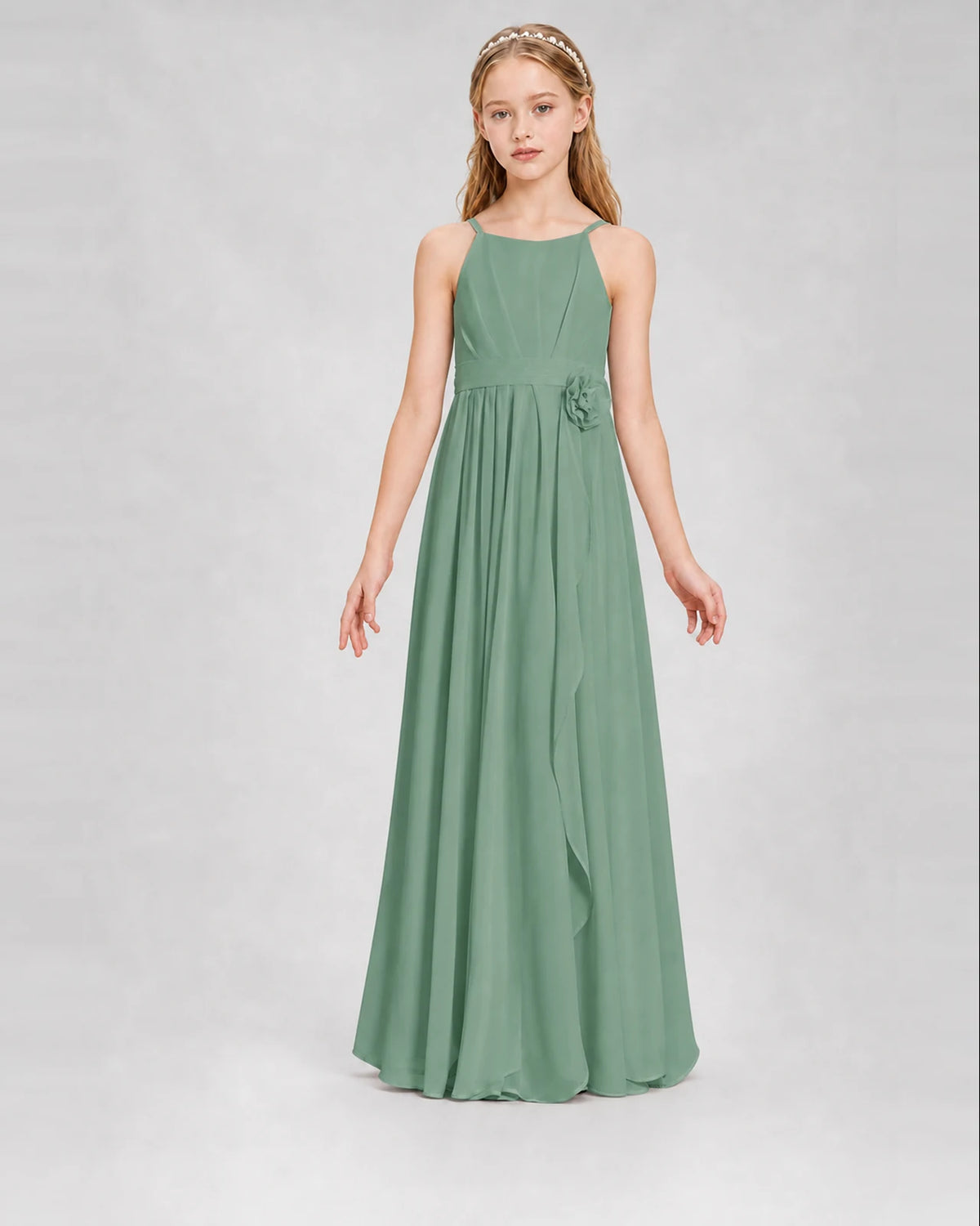 Eucalyptus A-line Junior Bridesmaid Dresses Front