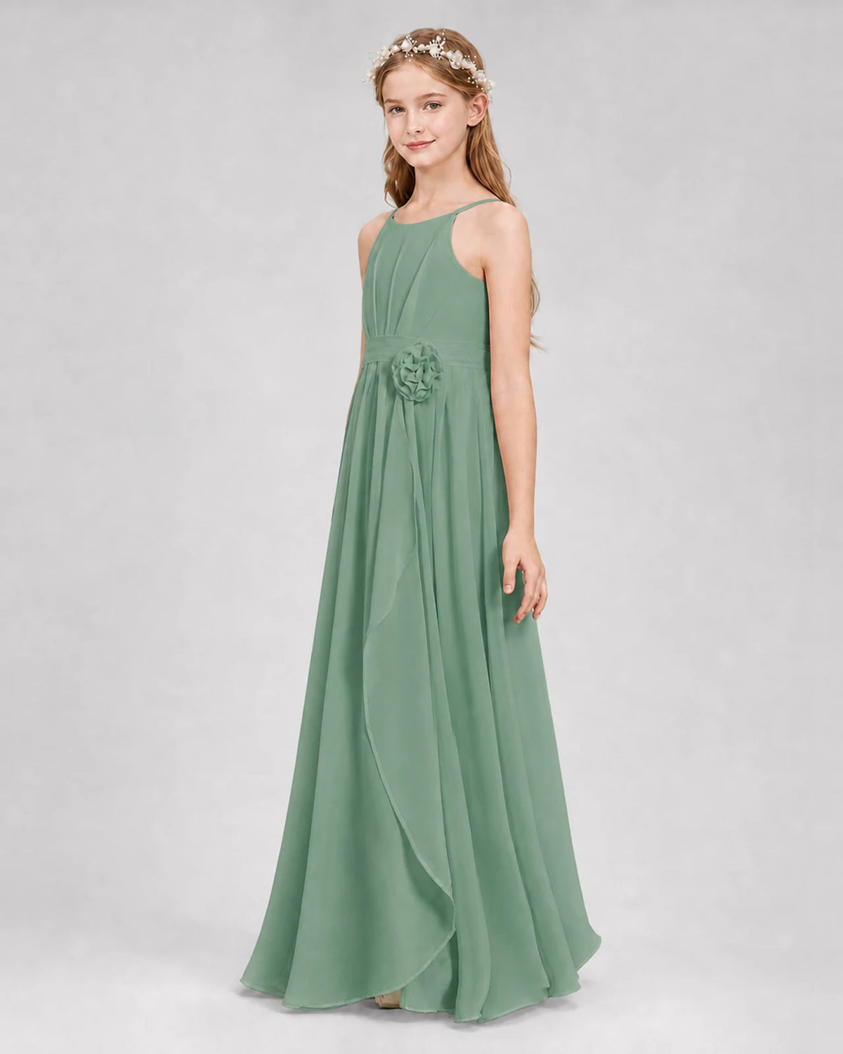 Eucalyptus A-line Junior Bridesmaid Dresses Side