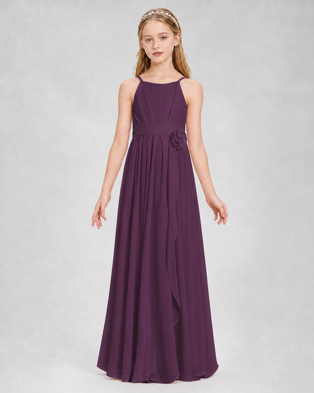 Grape A-line Junior Bridesmaid Dresses Front