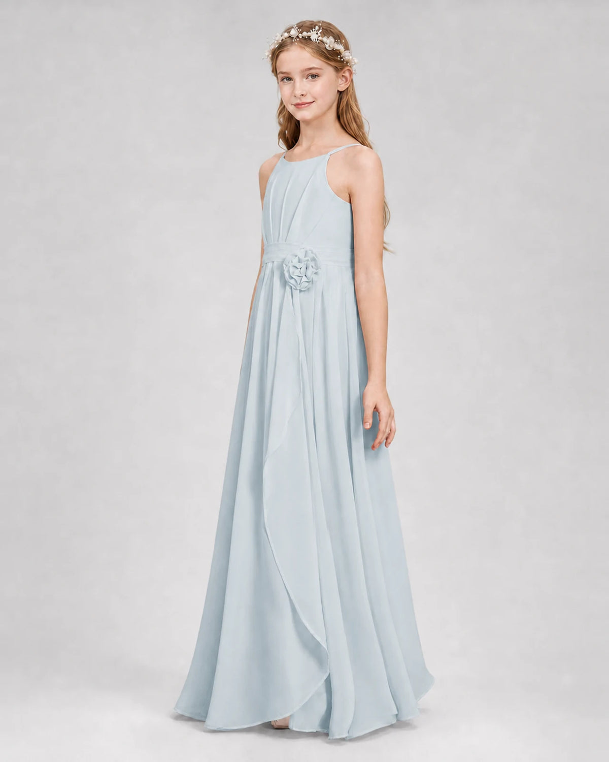 Mist A-line Junior Bridesmaid Dresses Side