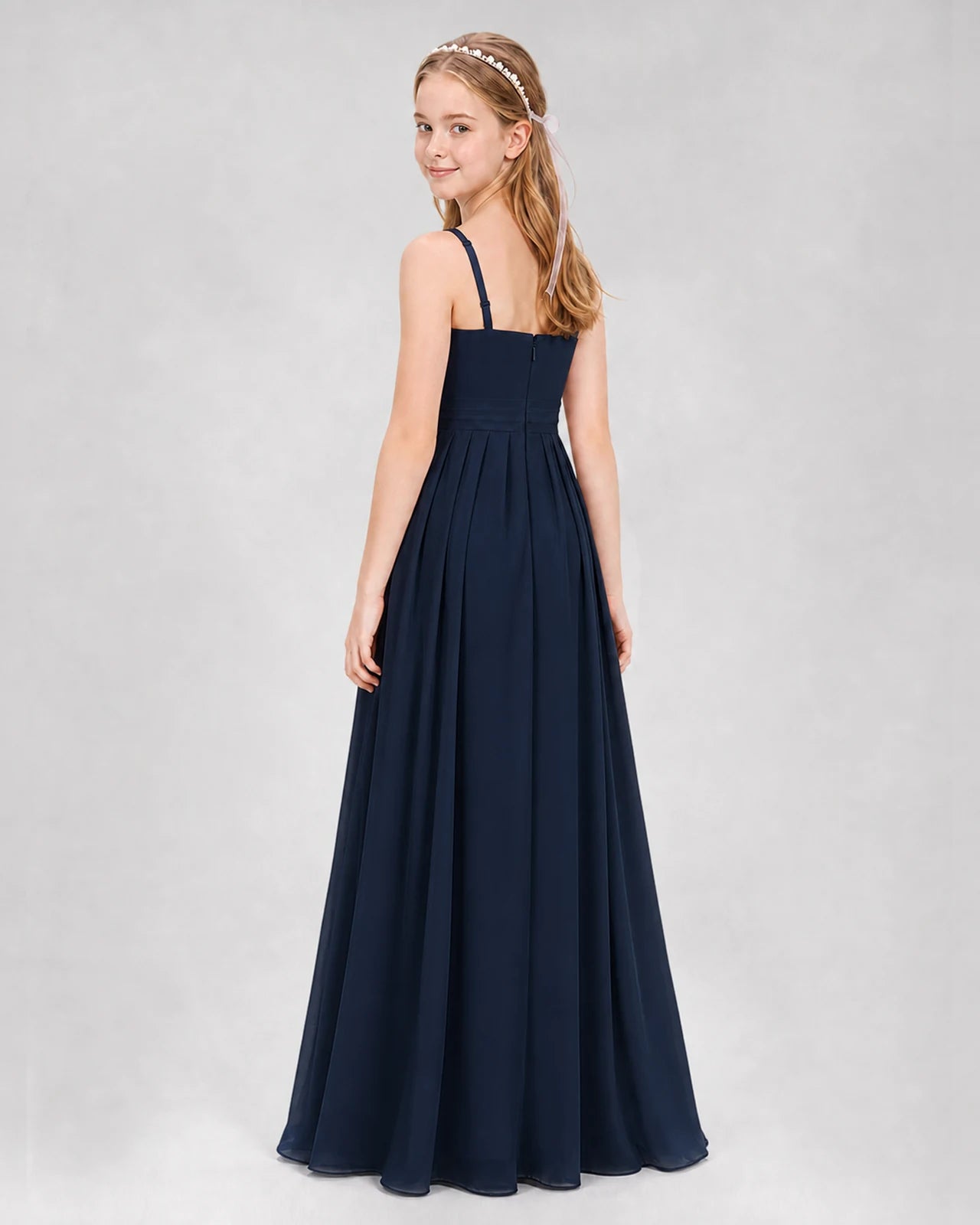 Navy Blue A-line Junior Bridesmaid Dresses Back
