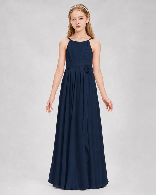 Navy Blue A-line Junior Bridesmaid Dresses Front
