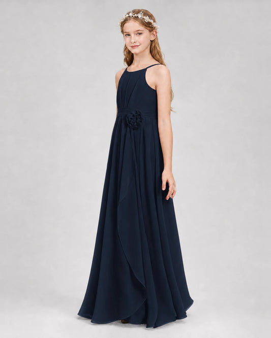 Navy Blue A-line Junior Bridesmaid Dresses Side