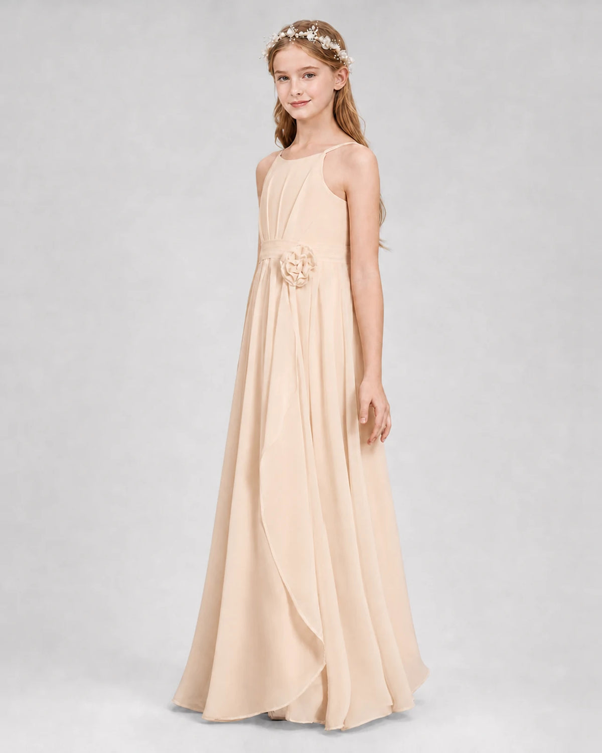 Peach A-line Junior Bridesmaid Dresses Side
