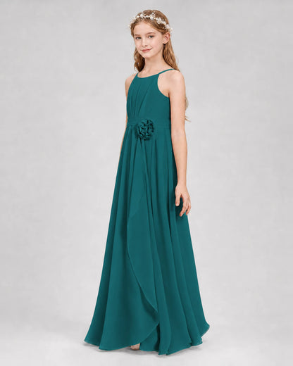 Peacock A-line Junior Bridesmaid Dresses Side