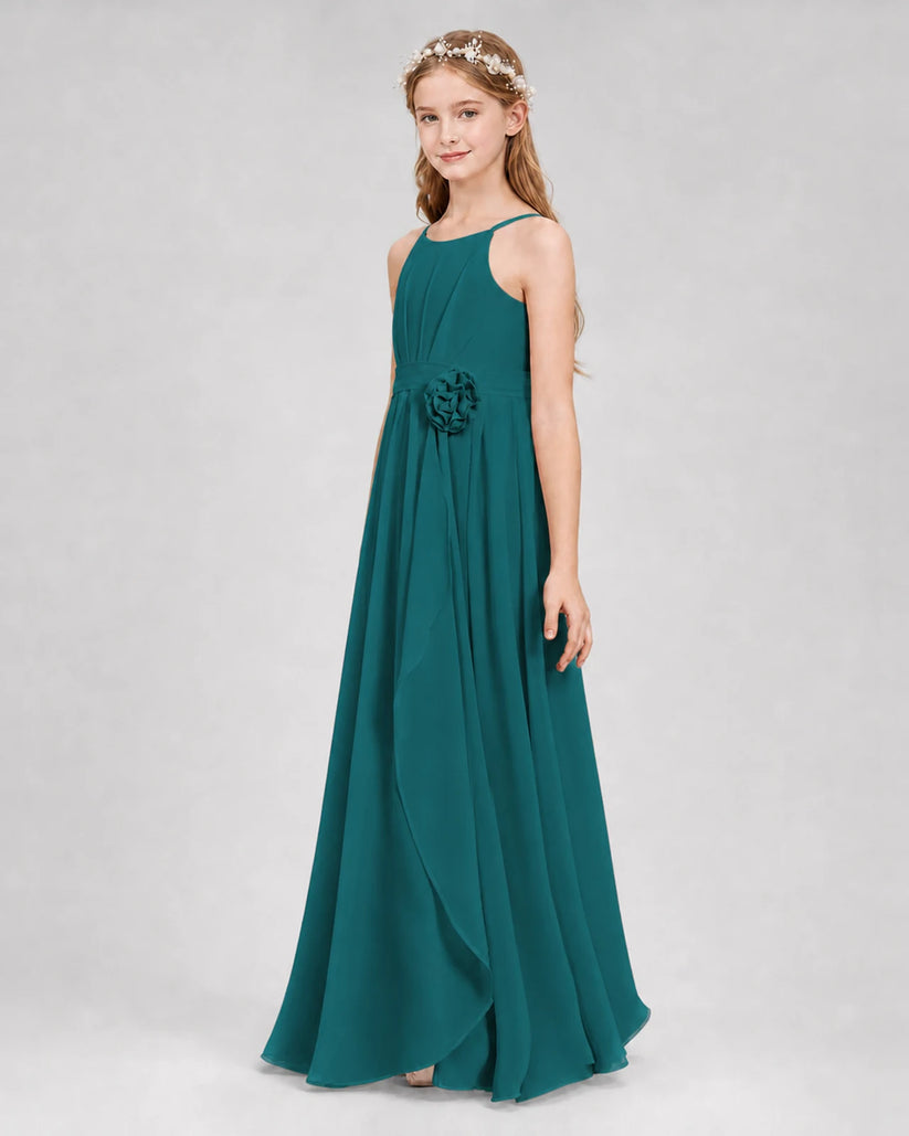 Peacock A-line Junior Bridesmaid Dresses Side