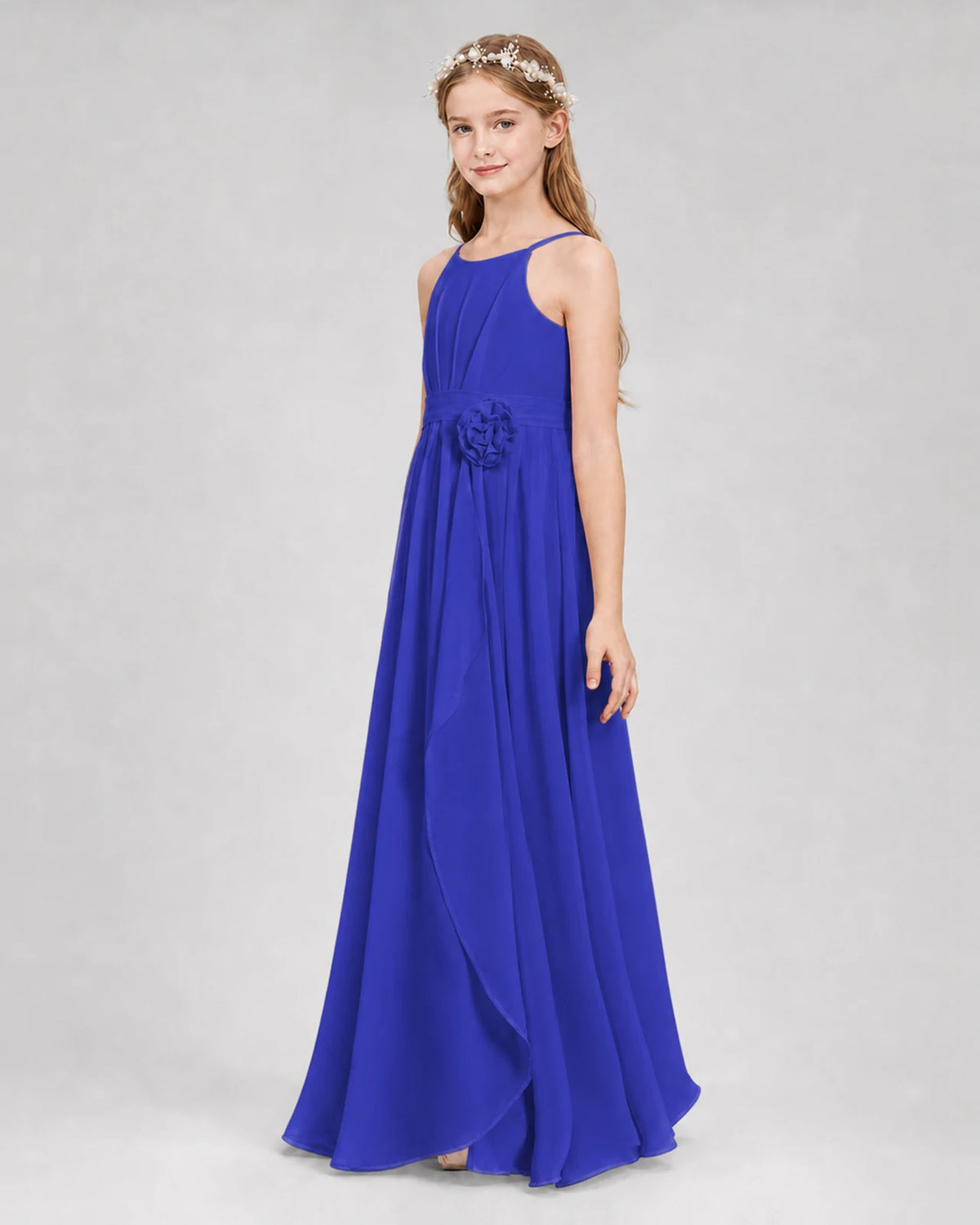 Royal Blue A-line Junior Bridesmaid Dresses Side