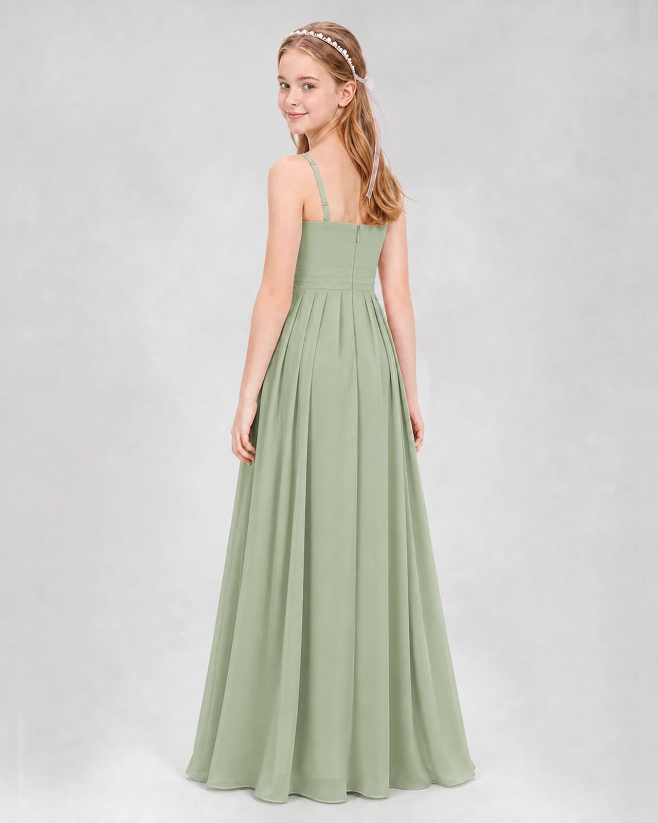 Sage Green A-line Junior Bridesmaid Dresses Back