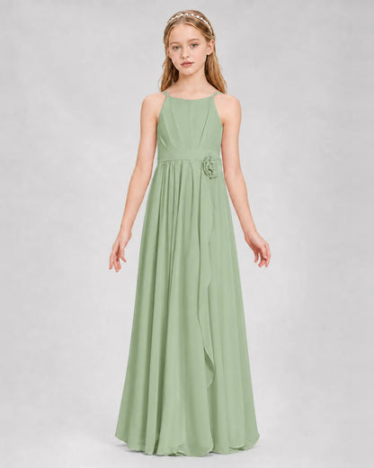 Sage Green A-line Junior Bridesmaid Dresses Front