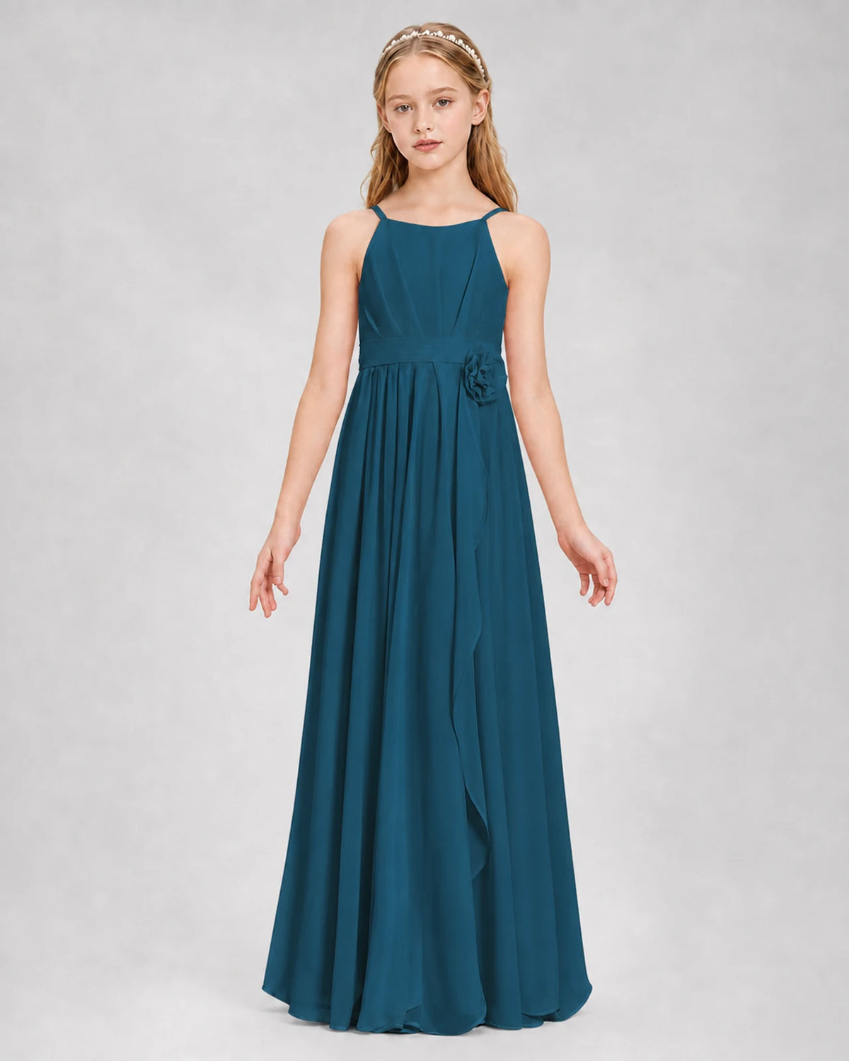 Teal A-line Junior Bridesmaid Dresses Front