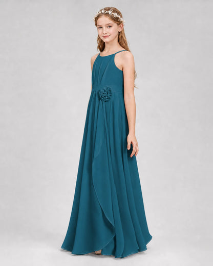 Teal A-line Junior Bridesmaid Dresses Side