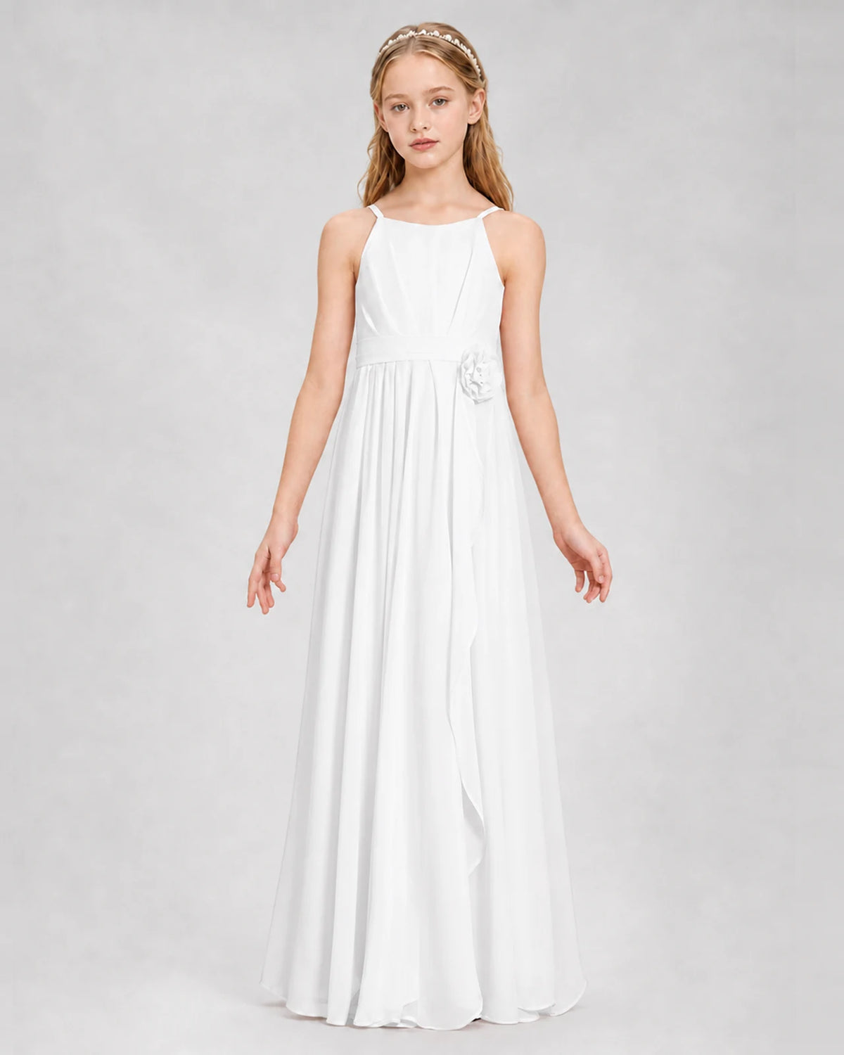 White A-line Junior Bridesmaid Dresses Front