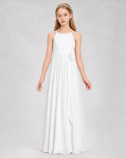 White A-line Junior Bridesmaid Dresses Front