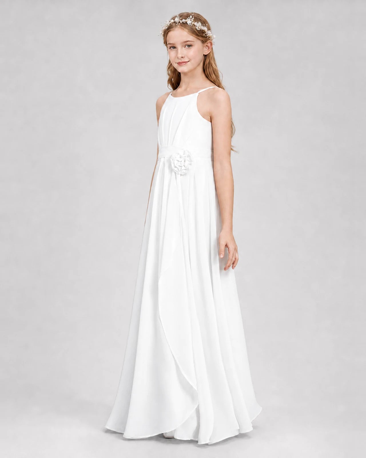 White A-line Junior Bridesmaid Dresses Side