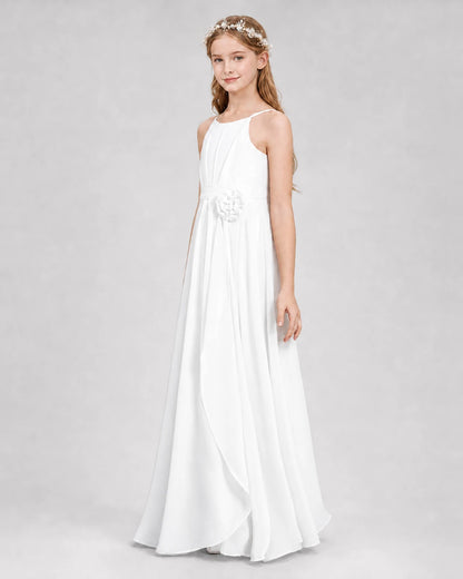 White A-line Junior Bridesmaid Dresses Side