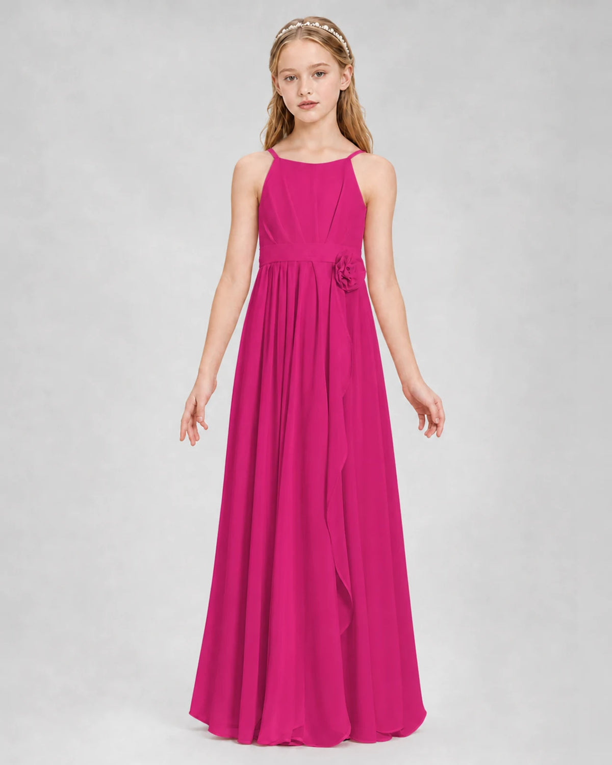 Hot Pink A-line Junior Bridesmaid Dresses Front