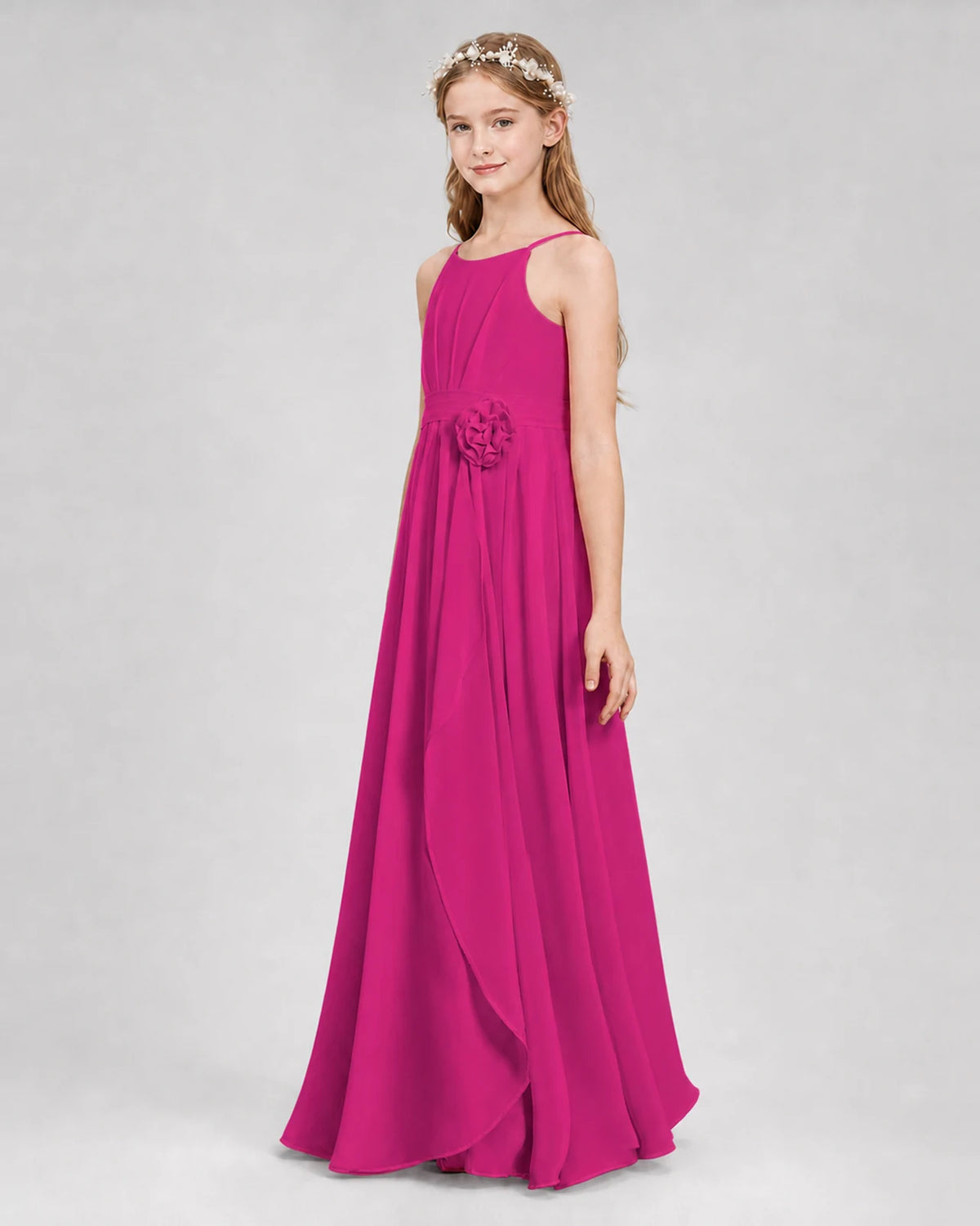 Hot Pink A-line Junior Bridesmaid Dresses Side