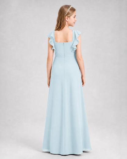 Baby Blue A-line Junior Bridesmaid Dresses Back