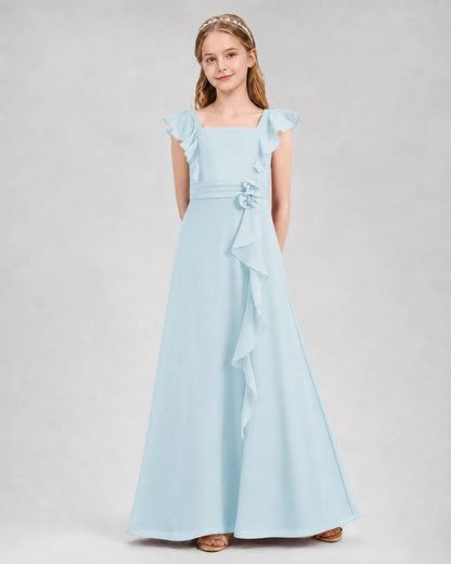Baby Blue A-line Junior Bridesmaid Dresses Front