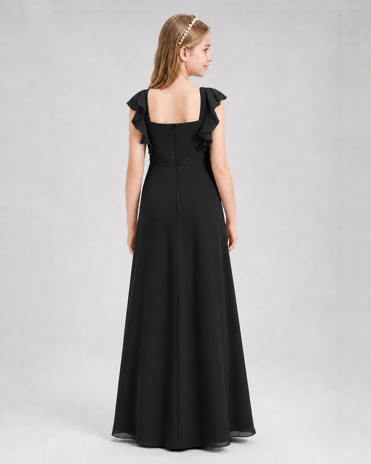 Black A-line Junior Bridesmaid Dresses Back
