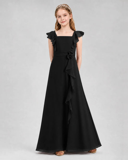 Black A-line Junior Bridesmaid Dresses Front