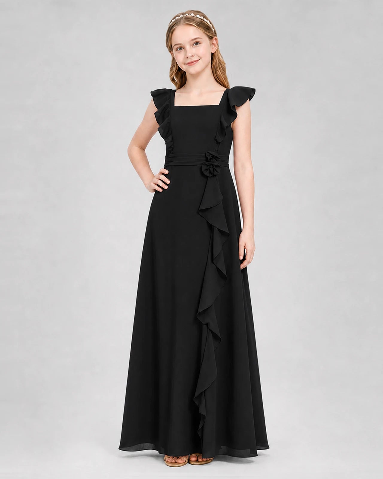 Black A-line Junior Bridesmaid Dresses Side
