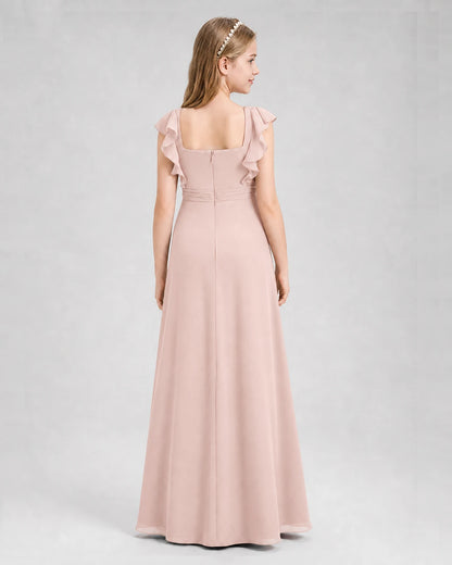 Blush Pink A-line Junior Bridesmaid Dresses Back