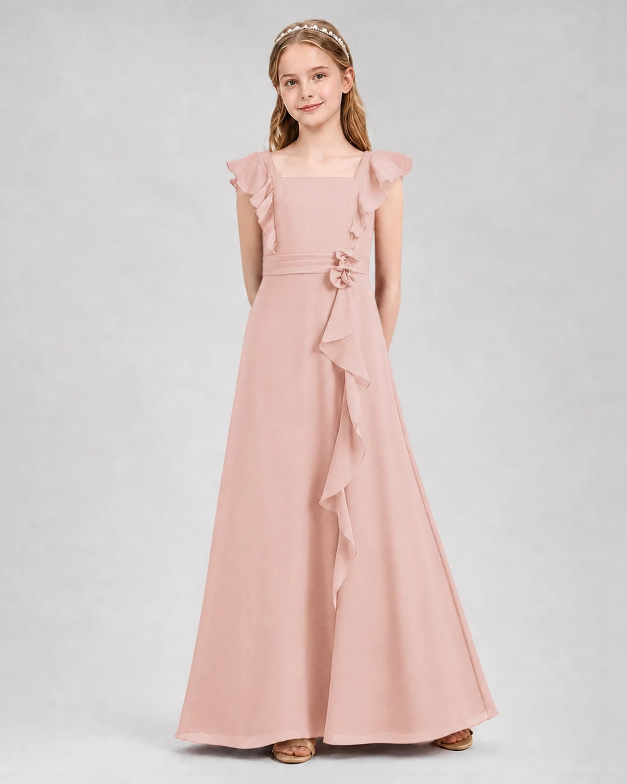 Blush Pink A-line Junior Bridesmaid Dresses Front