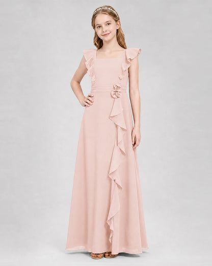 Blush Pink A-line Junior Bridesmaid Dresses Side