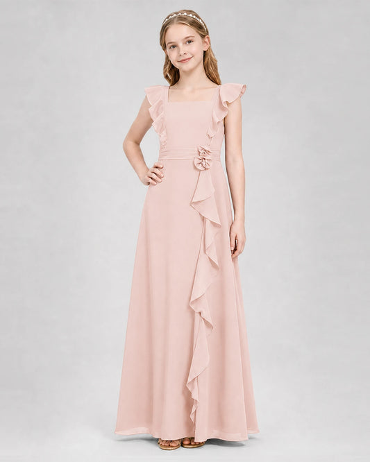 Blush Pink A-line Junior Bridesmaid Dresses Side
