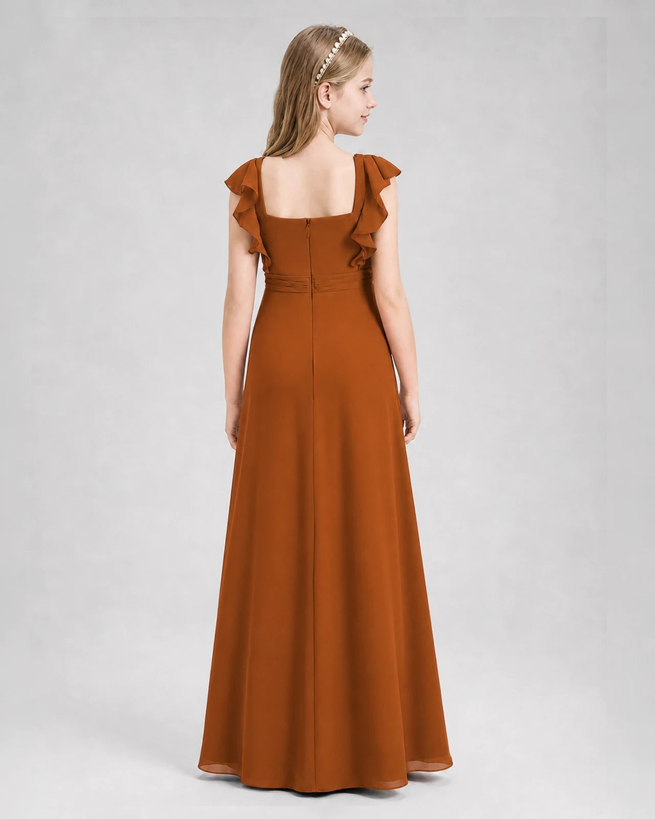 Burnt Orange A-line Junior Bridesmaid Dresses Back